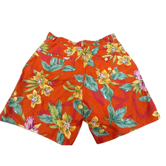 "Lauren Ralph Lauren" Linen Shorts High Rise Floral Hawaiian Tropical Sz 10 Mom - Picture 7 of 8